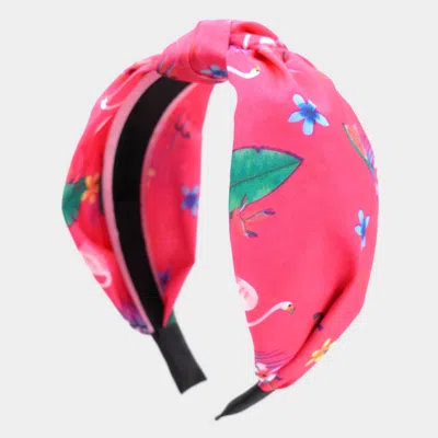 Fashnzfab Flamingo Tropical Leaf Printed Burnout Knot Headband In Pink