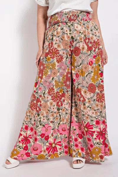 Fashnzfab Flare Wide Leg And Waist Smocked Pants With Side Pocket