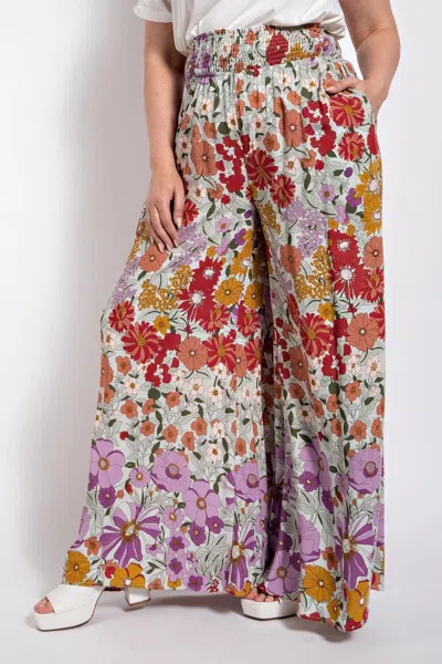 Fashnzfab Flare Wide Leg And Waist Smocked Pants With Side Pocket