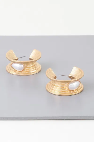 Fashnzfab Flared Pearl Teardrop Hoop Earrings In Burgundy