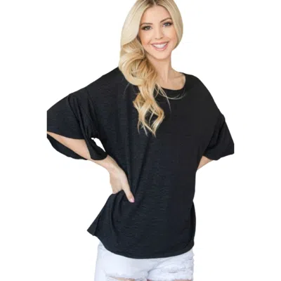 Fashnzfab Flared Sleeve Basic Shortsleeve Top In Black