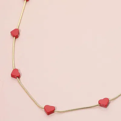 Fashnzfab Flat Heart Charm Station Necklace In Multi