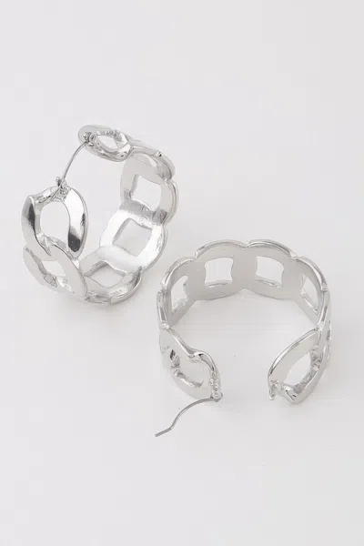Fashnzfab Flat Link Chain Hoop Earrings In Silver