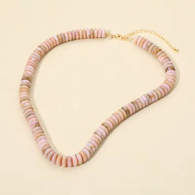 Fashnzfab Flat Resin Disc Beaded Necklace In Pink