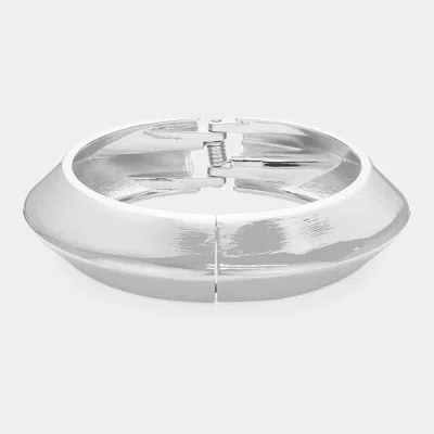 Fashnzfab Flat Sided Metal Hinged Bangle Bracelet Rhodium In Silver