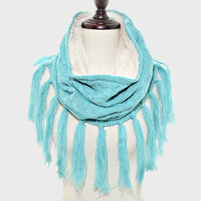Fashnzfab Fleece Lined Cable Knit Snood Scarf With Tassel In Multi