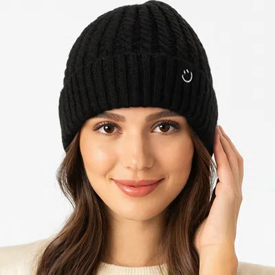Fashnzfab Fleece-lined Ribbed Knit Winter Beanie Hat In Black