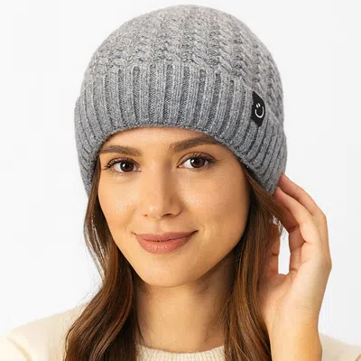 Fashnzfab Fleece-lined Ribbed Knit Winter Beanie Hat In Gray