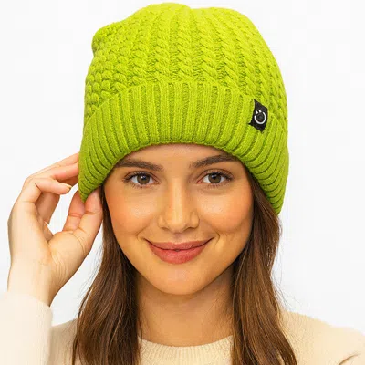 Fashnzfab Fleece-lined Ribbed Knit Winter Beanie Hat In Green