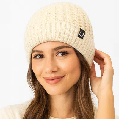 Fashnzfab Fleece-lined Ribbed Knit Winter Beanie Hat In Neutral