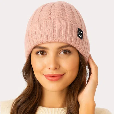 Fashnzfab Fleece-lined Ribbed Knit Winter Beanie Hat In Pink