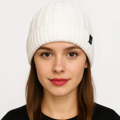 Fashnzfab Fleece-lined Ribbed Knit Winter Beanie Hat In White