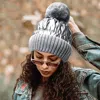 Fashnzfab Fleece Lining Puffer Knit Pom Pom Beanie Hat In Gray