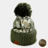 Fashnzfab Fleece Lining Puffer Knit Pom Pom Beanie Hat In Green