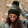 Fashnzfab Fleece Lining Puffer Knit Pom Pom Beanie Hat In Green