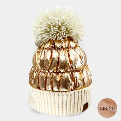 Fashnzfab Fleece Lining Puffer Knit Pom Pom Beanie Hat In Multi