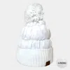 Fashnzfab Fleece Lining Puffer Knit Pom Pom Beanie Hat In White