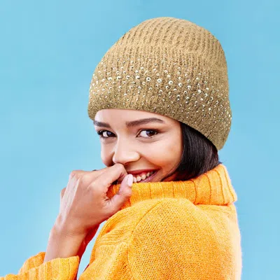 Fashnzfab Fleece Lining Rhinestone Embellished Beanie Hat In Multi