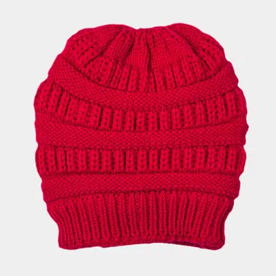 Fashnzfab Fleece Lining Soft Cable Knit Bean Hat In Red