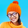 Fashnzfab Fleece Lining Solid Knit Faux Fur Pom Pom Beanie Hat In Orange