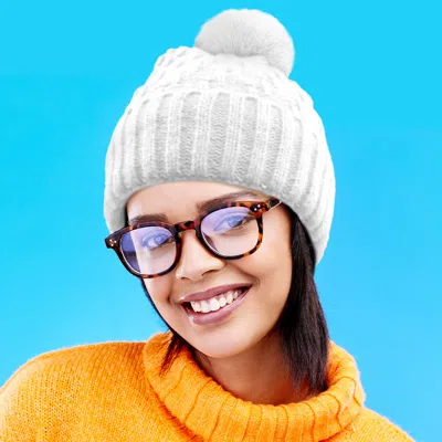 Fashnzfab Fleece Lining Solid Knit Faux Fur Pom Pom Beanie Hat In White