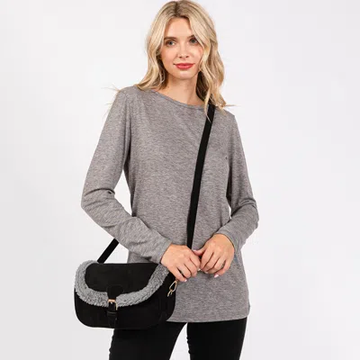 Fashnzfab Fleece Trimmed Solid Crossbody Bag In Black
