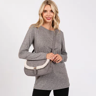 Fashnzfab Fleece Trimmed Solid Crossbody Bag In Gray
