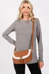 Fashnzfab Fleece Trimmed Solid Crossbodybag Adjustable Strap In Brown