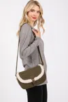 Fashnzfab Fleece Trimmed Solid Crossbodybag Adjustable Strap In Green