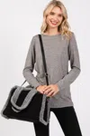 Fashnzfab Fleece Trimmed Solid Tote And Crossbody Bag In Black
