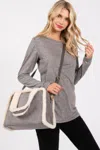 Fashnzfab Fleece Trimmed Solid Tote And Crossbody Bag In Gray
