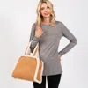 Fashnzfab Fleece Trimmed Solid Tote / Crossbody Bag With Adjustable Strap In Brown