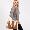 Fashnzfab Fleece Trimmed Solid Tote / Crossbody Bag With Adjustable Strap In Brown