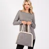 Fashnzfab Fleece Trimmed Solid Tote / Crossbody Bag With Adjustable Strap In Gray