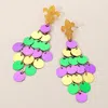 Fashnzfab Fleur De Lis Accent Mardi Gras Sequin Chandelier Statement Earrings - Gold, Multi In Multi