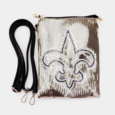Fashnzfab Fleur De Lis Accented Sequin Crossbody Bag In Gold