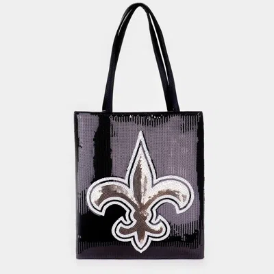 Fashnzfab Fleur De Lis Accented Sequin Shoulder Bag In Black