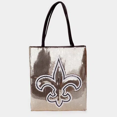 Fashnzfab Fleur De Lis Accented Sequin Shoulder Bag In Gold