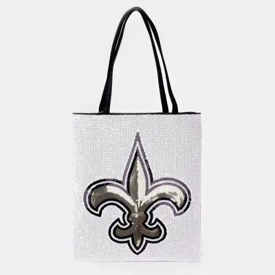 Fashnzfab Fleur De Lis Accented Sequin Shoulder Bag In White