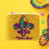 Fashnzfab Fleur De Lis Mardi Gras Message Seed Beaded Mini Pouch Bag In Multi