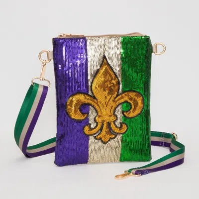 Fashnzfab Fleur De Lis Mardi Gras Sequin Crossbody Bag In Gold