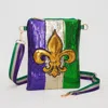 Fashnzfab Fleur De Lis Mardi Gras Sequin Crossbody Bag In Green