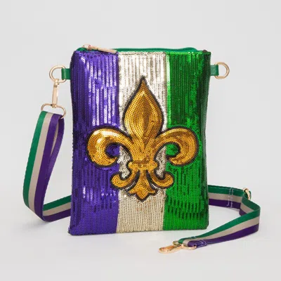 Fashnzfab Fleur De Lis Mardi Gras Sequin Crossbody Bag In Green