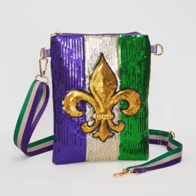 Fashnzfab Fleur De Lis Mardi Gras Sequin Crossbody Bag In Purple