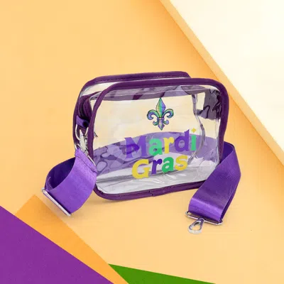 Fashnzfab Fleur De Lis Mardi Gras Transparent Rectangle Crossbody Bag In Multi