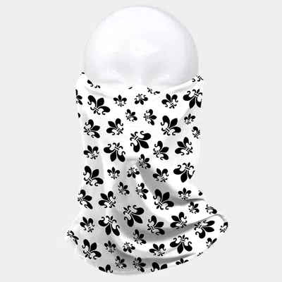 Fashnzfab Fleur De Lis Print Seamless Face Tube Mask / Scarf In White