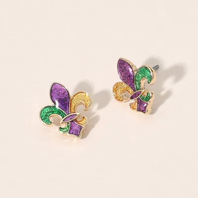 Fashnzfab Fleur De Lis Stud Earrings In Purple
