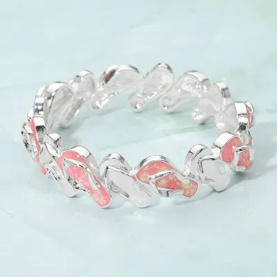 Fashnzfab Flip Flop Charm Beaded Stretch Bracelet In Metallic