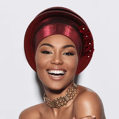 Fashnzfab Floral Accent Structured Turban Hair Wrap In Black