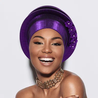 Fashnzfab Floral Accent Structured Turban Hair Wrap In Purple